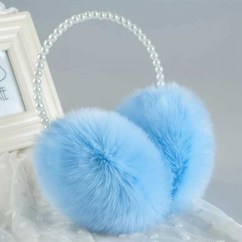 Faux Pearl Hoop Plush Headband Elegant Solid Color Fluffy Earmuffs Thick Coldproof Ear Warmer For Women GirlsXJ241126