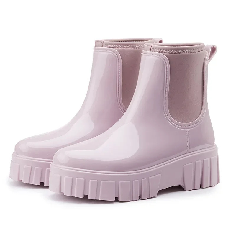 Womens rubber boots platform foot rain shoes womens waterproof Chelsea boots womens Galohes work garden water shoes 241126
