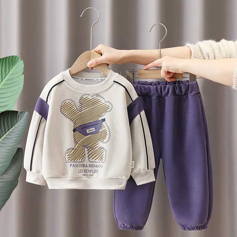 Clothing Sets Spring Autumn Baby Boys Clothing Set Cotton Cartoon Bear Pullover Top + Pants 2Pcs Suit For Kids Casual Outfits Child Tracksuits H241126