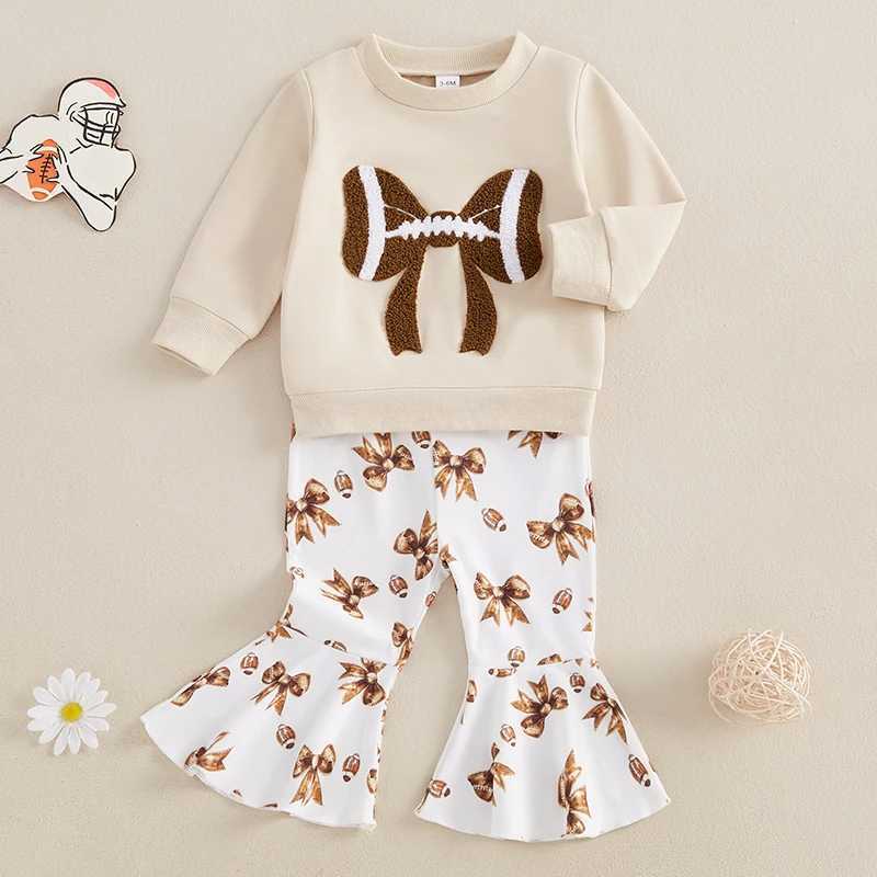 Clothing Sets Toddler Baby Girls Football Outfits Autumn Fashion Long Sleeve Bow Embroidery Sweatshirt and Pants 2Pieces Kids Sets 0-3Years H241126