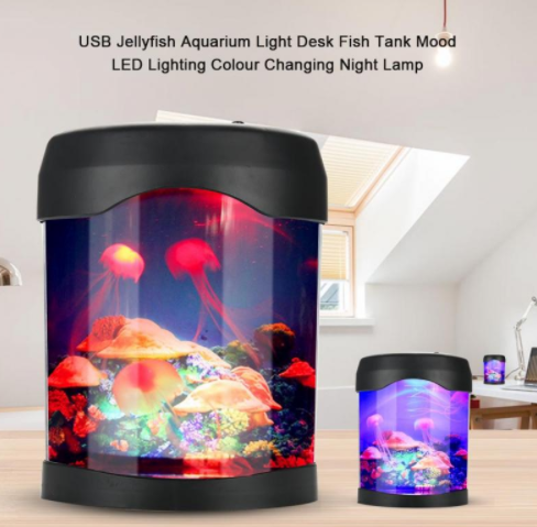 USB Aquarium Light Desk Mini Fish Tank Mood LED Lighting Color Changing Night Lamp Jellyfish Fish Tank Aquarium Accessories