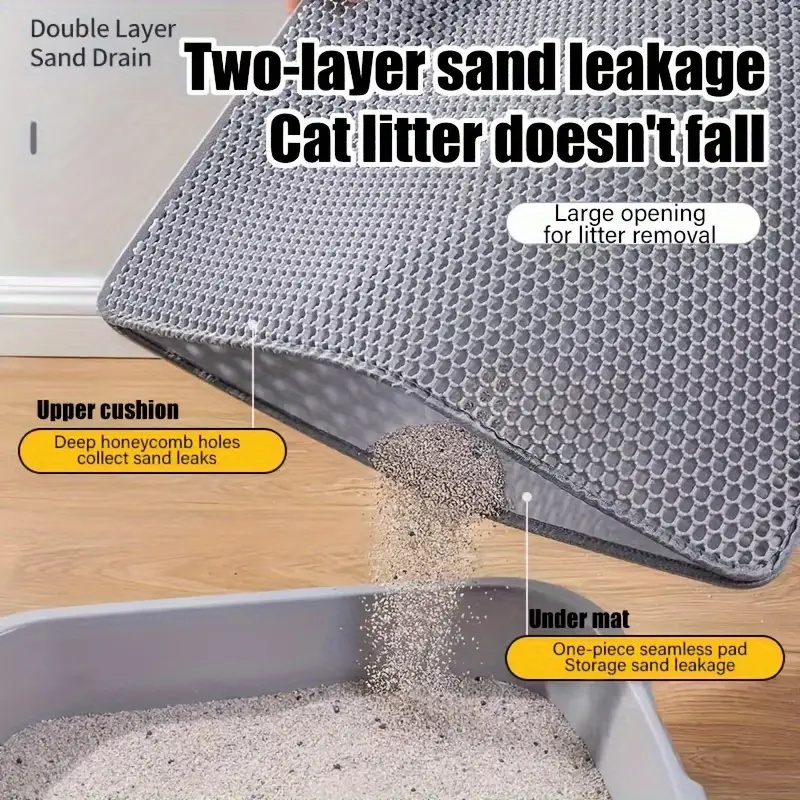 SANFAN Honeycomb Holes Scatter Control Double Layer Trapping Litter Mat Design Machine Washable Extra Large Cat Litter Mat