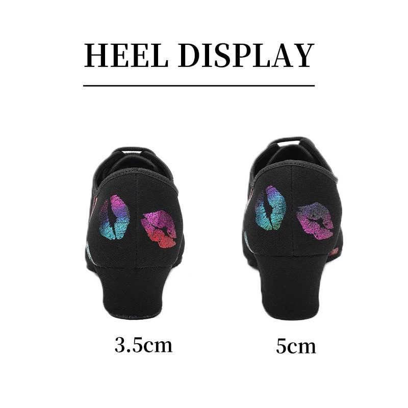 Dance hall shoes for women colorful lip patterns soft suede sole womens Latin dance shoes 5CM 3.5CM split high heels 241126