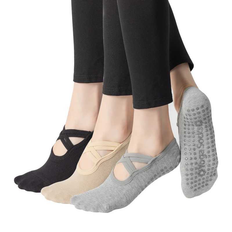 Women Anti-slip Bandage Yoga Socks Breathab Cotton Ladies Fitn Pilates Indoor Socks ss Balt Dance Sports for GymXJ241125