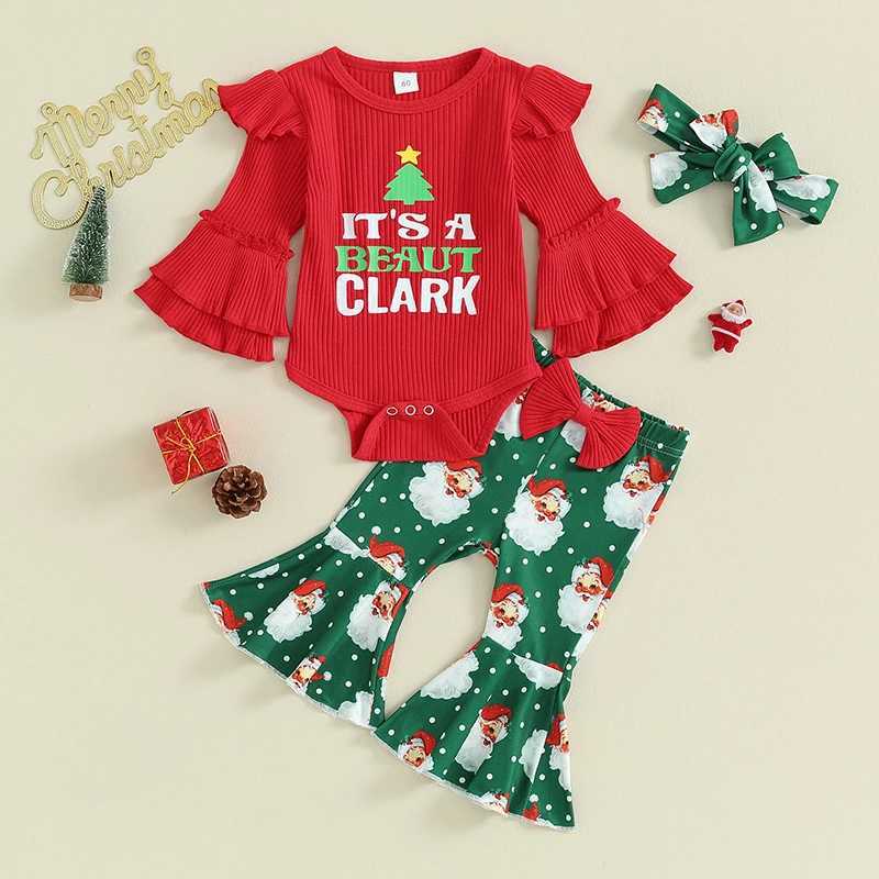 Clothing Sets Toddler Girls 2 Piece Set Christmas Reindeer Print Long Sleeve Top and Striped Pants with Bow Headband Winter Outfit for Kids H241126