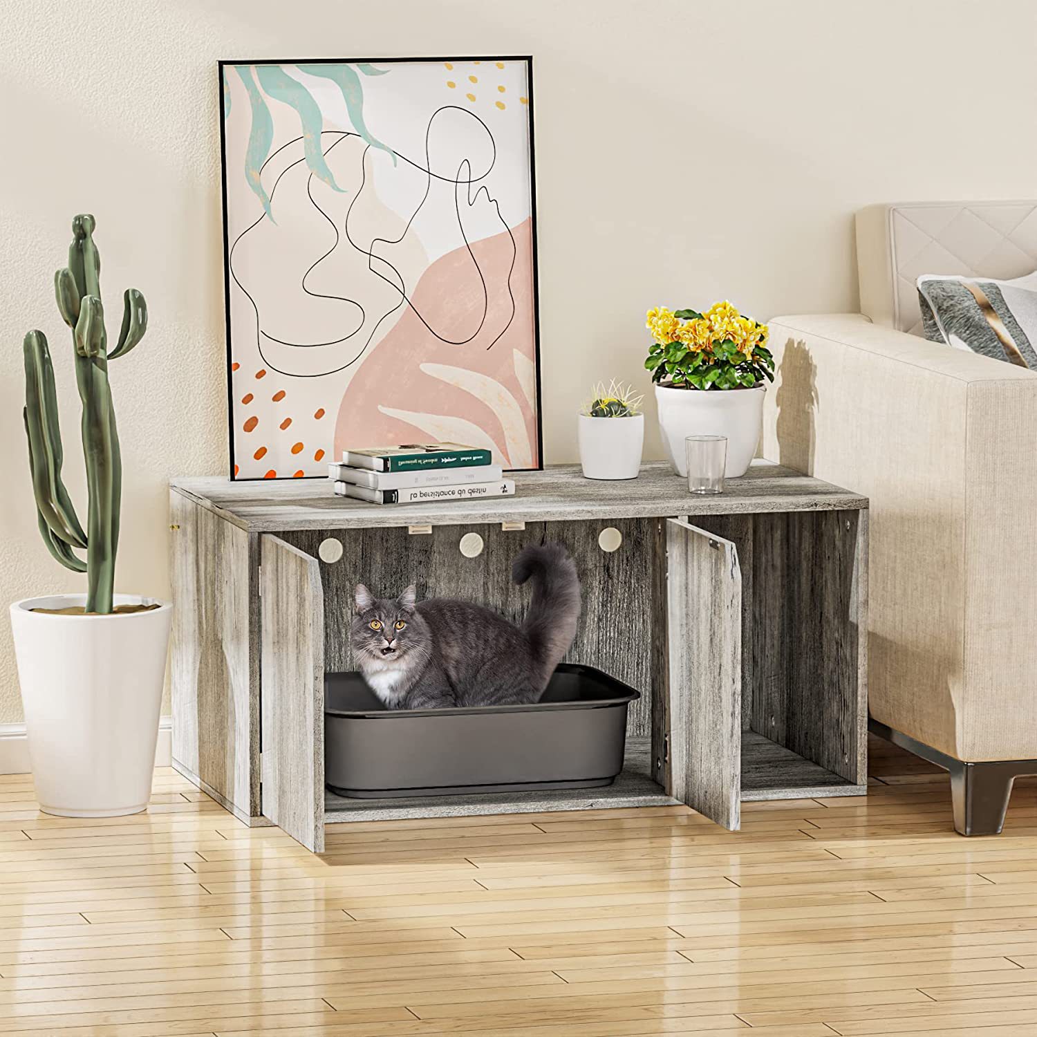 Indoor cat room wooden litter box can be stacked wooden furniture people pet sharing