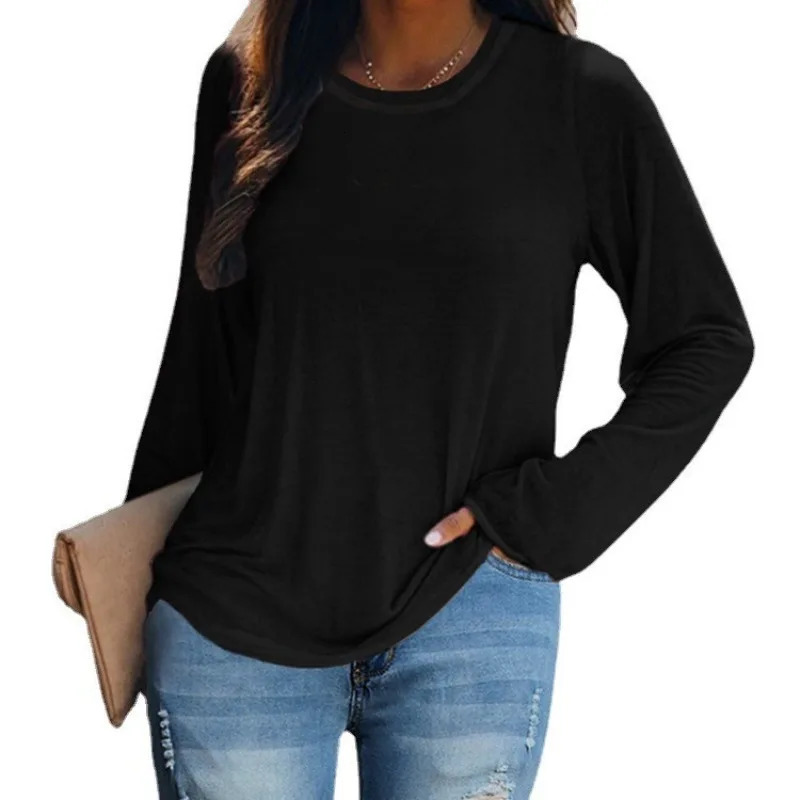 Spring and summer womens solid staff collar underwear long sleeved T-shirt fashionable casual vacation formal office womens top 241121
