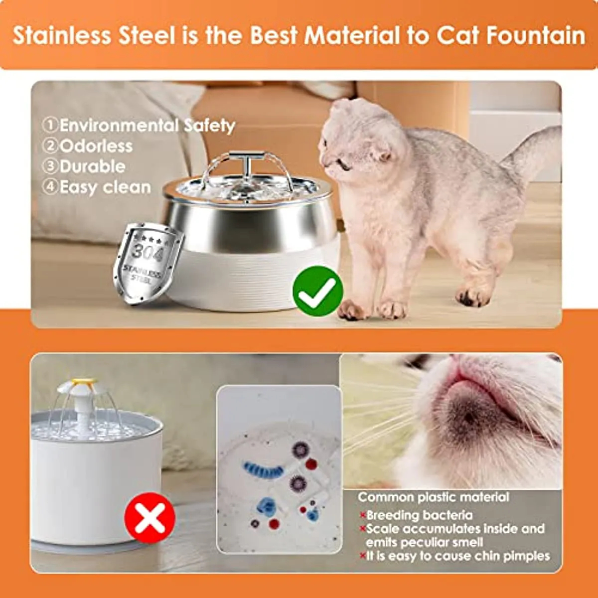 3L Stainless Steel Cat Water Fountain Pet Water Fountain Ultra-Quiet Pump Drinking Fountain Dispenser Pet Supplies