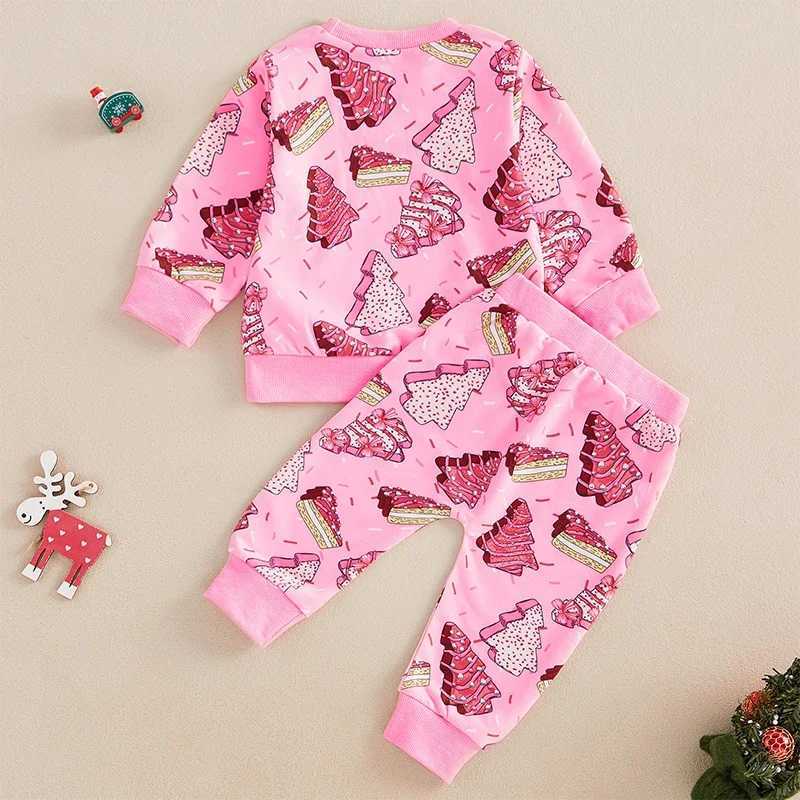 Clothing Sets Baby Girl 2Pcs Christmas Outfits Long Sleeve Cake Print Sweatshirt Tops Pants Set Toddler Kids Xmas Clothes Tracksuits Set H241126