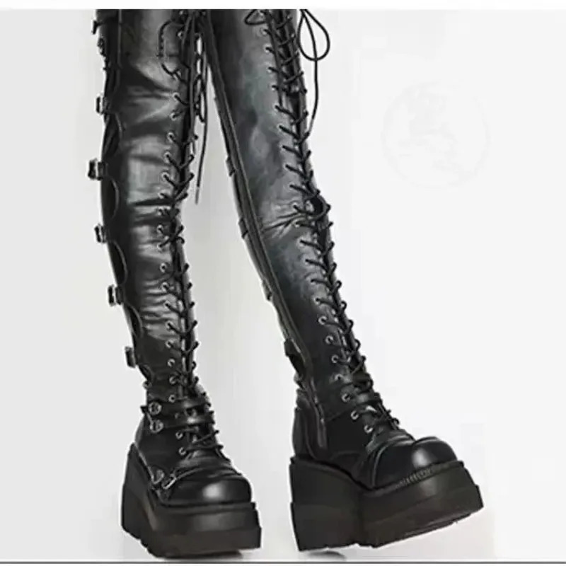 Wedges Long Boots for Women Autumn Winter Over-the-knee Boots Cosplay High Platform Women Boots High Heel Gothic Botas Altas 241114