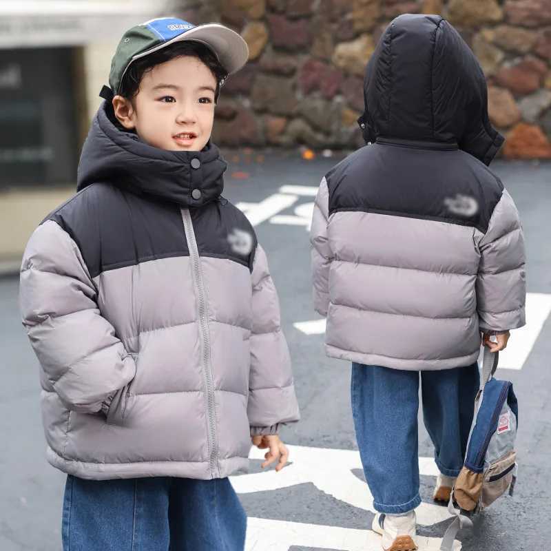 Down Coat Childrens clothing winter childrens down jacket boys and girls color block jacket thickened removable hood down jacket H241123