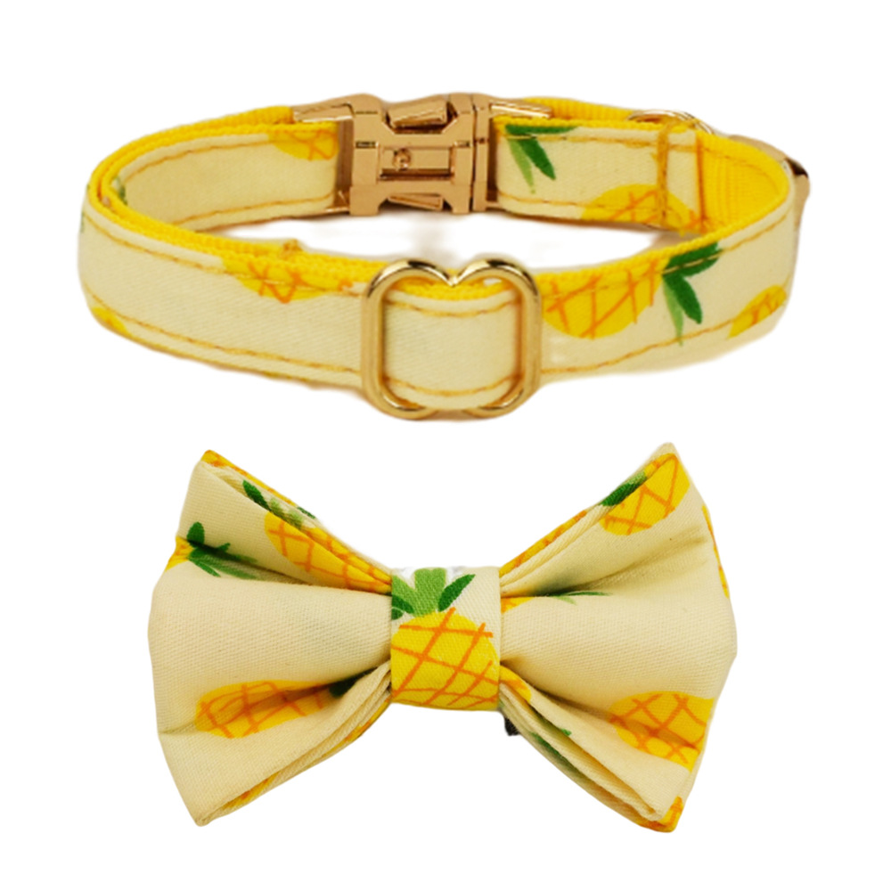 Free Engrave Dog Collar Leash Set For Medium Big Pet Necklace With Bow Tie Fruit printing Pet supplies Christmas gift Fruit 05