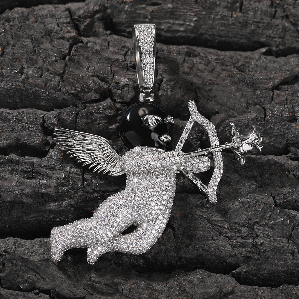 Hip Hop Rose Cupid's Arrow Pendant Necklace 5A Zircon Choker Couple Jewelry Valentine's Day Gift