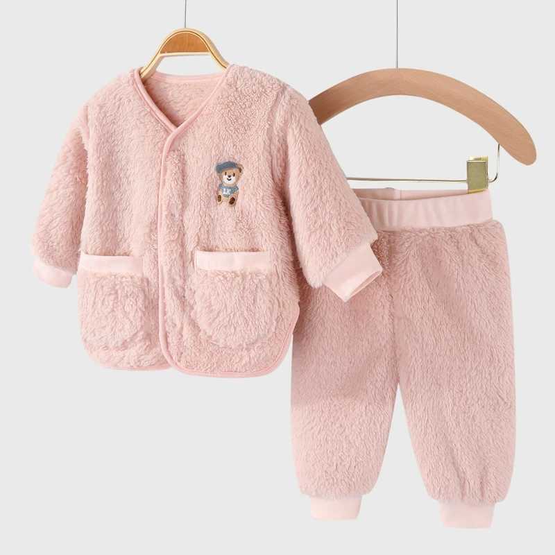 Clothing Sets 2Pcs Set Newborn Baby Clothes Flannle Girls Set Autumn and Winter Warm Baby Boys Suit Soft Infant Clothing 1-3 Years H241126