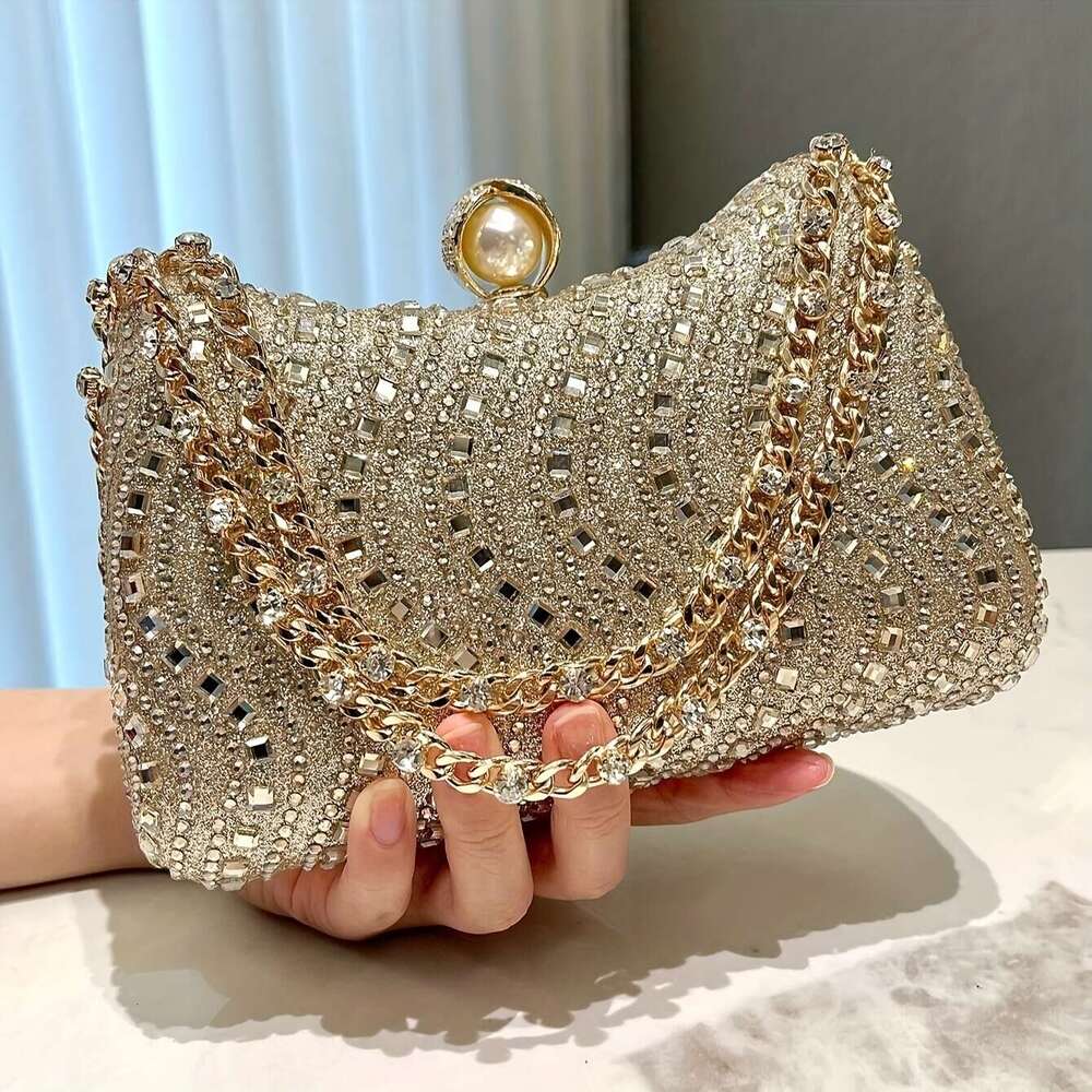Women urious Rhie Evening Clutch Bag, Glittering Handheld Party Purse With Detachable Chain Strap, Elegant Accessory For Weddings Banquets Formal Even
