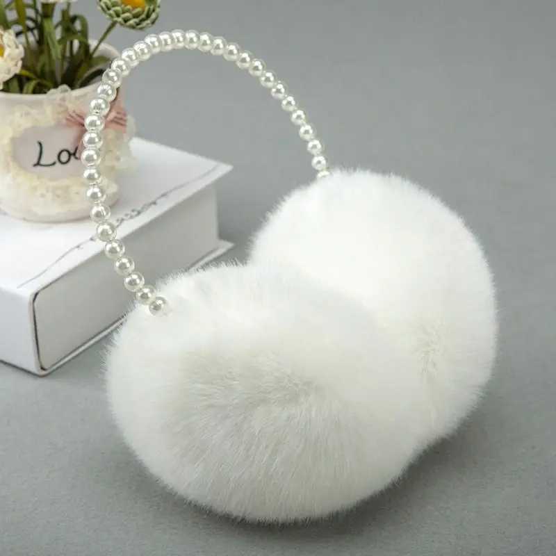 Women Girls Winter Plush Earmuffs Imitation Pearl Beaded Headband Thicken Ear Warmer Princ Kids Party Styling HeaearXJ241126