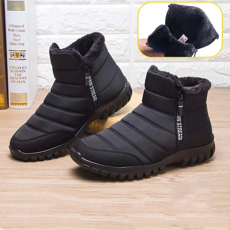 Winter mens ankle snow boots waterproof and non slip mens casual shoes warm plush plus size couple shoelaces 241126