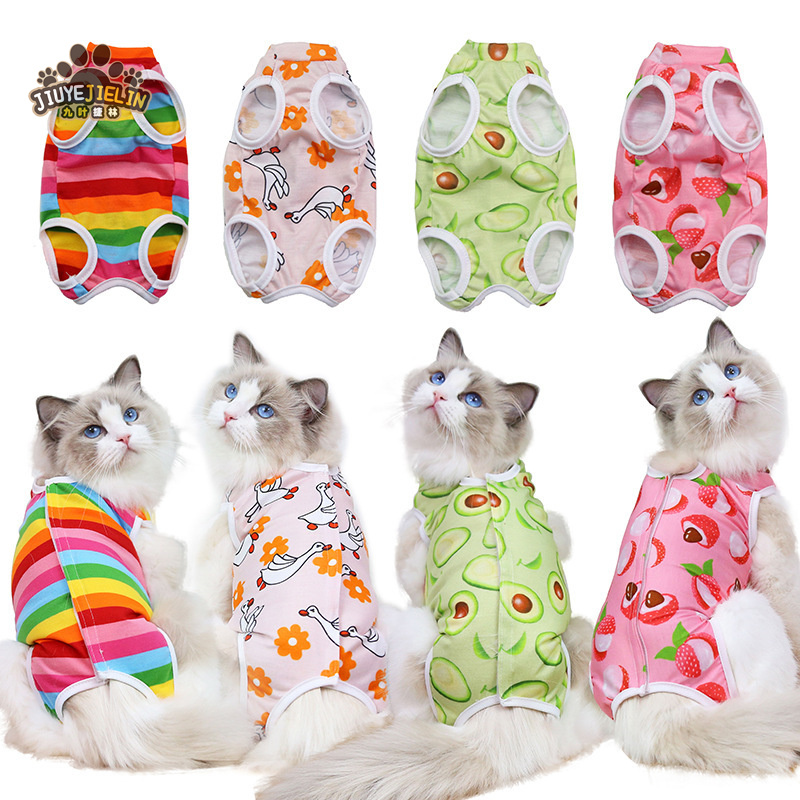 JIUYEJIELIN Cute Pattern Custom Pet Clothes New Design Sterilization Recovery Suit Cat Surgery Pet Pajama Suit For Cats