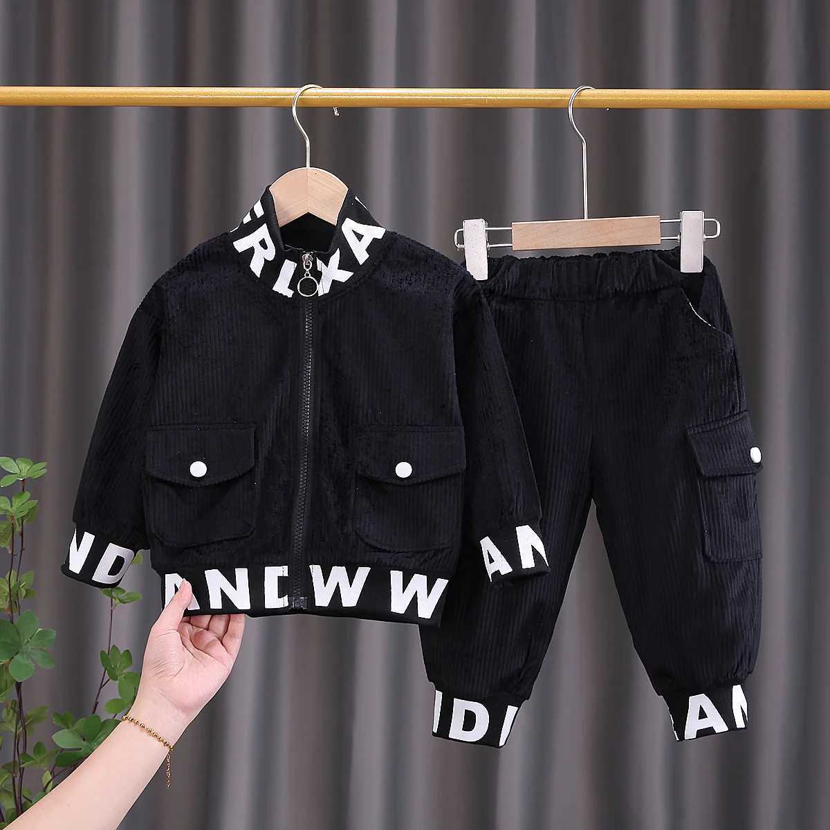 Clothing Sets Spring Baby Boys Clothing Set Corduroy Zipper Jacket Coat + Pants 2Pcs For 1-5 Years Kids Casual Outifts Children Tracksuit H241126
