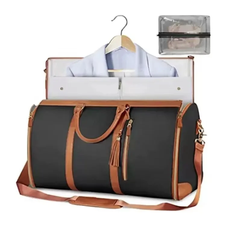 Custom Letters Fashion Women PU Leather Garment Bag Large Capacity Foldable Duffle Suit Bag Casual Versatile Travel Luggage Bags