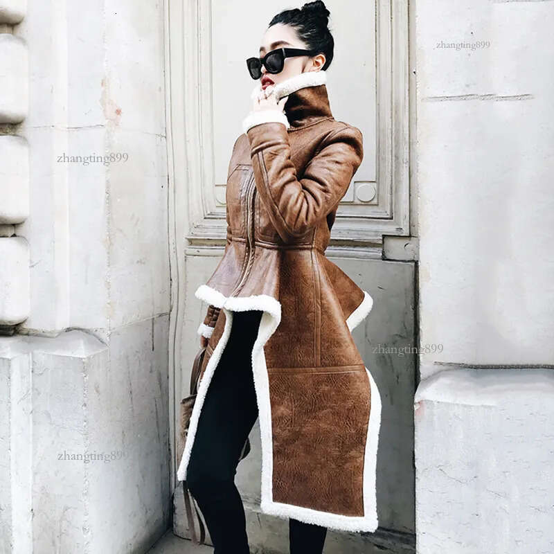 New ARRIVAL Irregular Leather Jacket Plus Size Winter Long Faux Fur Coat Women Korean Fashion Clothing