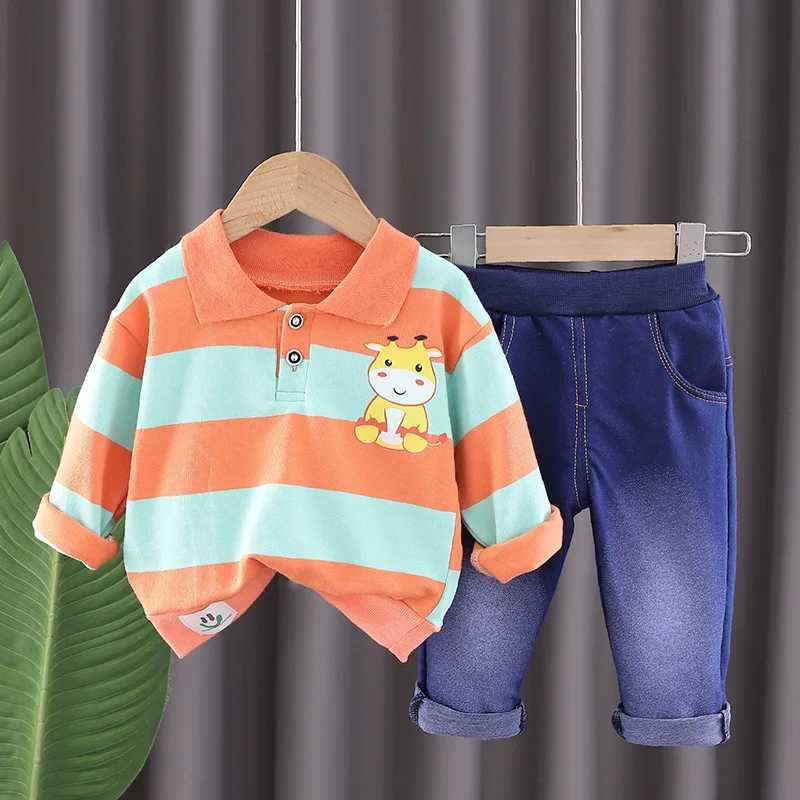 Clothing Sets 2023 Fashion Baby Boys Cotton Clothes Pullover Striped Shirts + Pants Jeans 2Pcs/Sets Infant Kids Tracksuits Casual Outfits H241126