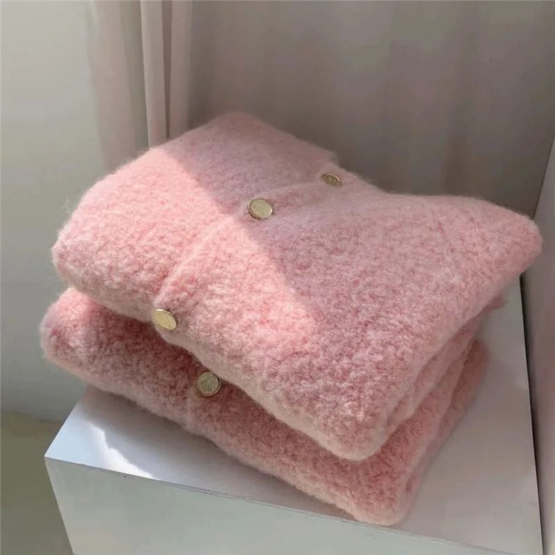 Sweet Pink Cashmere Sweater for Women Causal Soft Wool Knit Cardigan Coat Autumn Winter Highend Oneck Knitwears Versatile 001K 241112