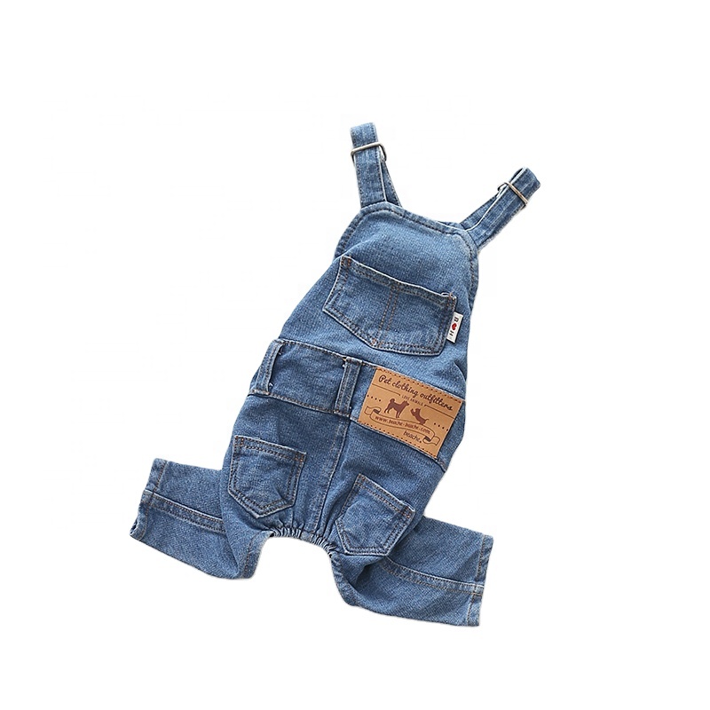Wholesale Luxury Design Pet Apparel Four-Legged Cloth Washed Denim Comfortable Stretch Jeans Pet Dog Clothes Jumpsuits