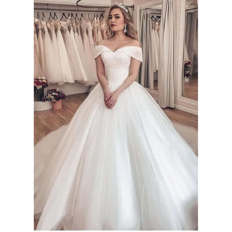 Arabic Vintage Sparking Tulle Ball Dresses 2020 Off The Shoulder Beaded Crystals Bridal Wedding Gowns With Lace Up