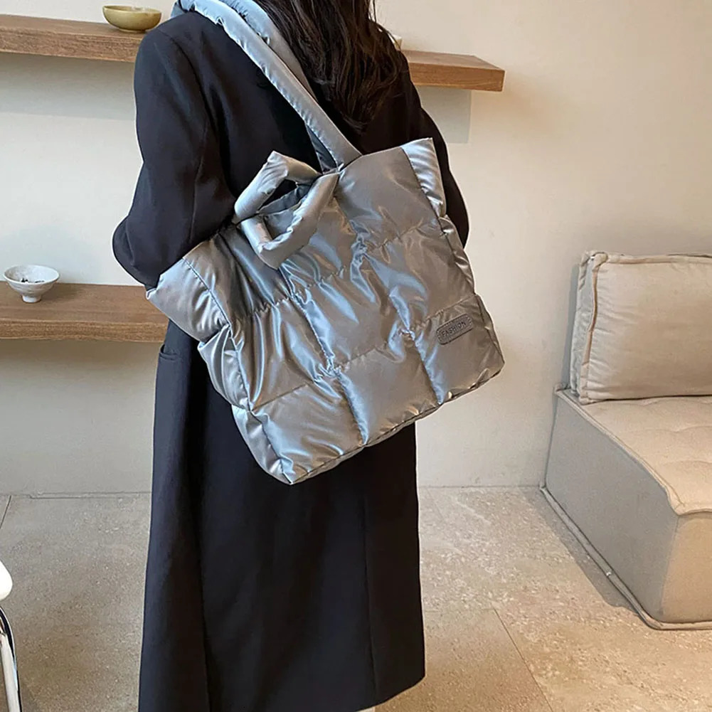 Women Shoulder Bags Fashion Large Tote Padded Handbags ner Quilted y Nylon Down Cotton Crossbody Bag Winter Purse 241125