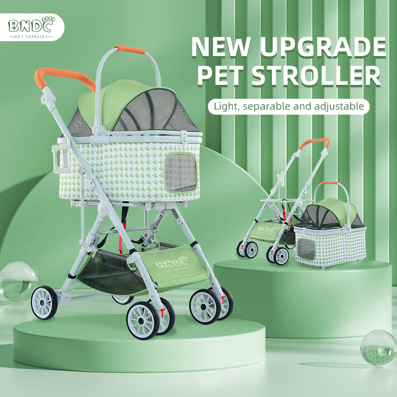 Factory outlet lovely Outdoor Travel 4 Wheel Pet Carrier Stroller Folding Dog Carrier City Walk Strolling Cart