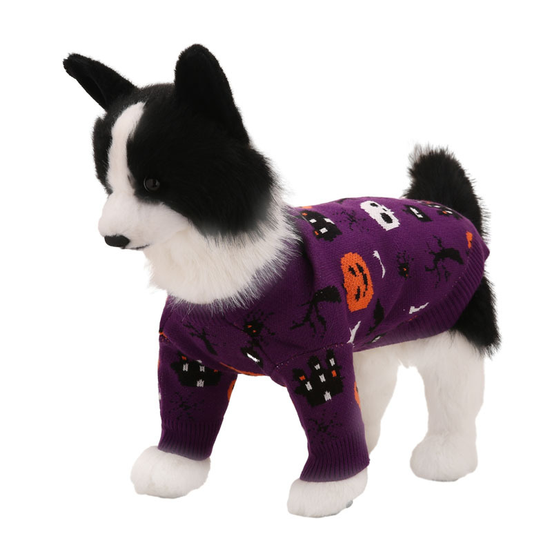 Winter Warm Soft Halloween pet clothes purple Knit pullover Sweater