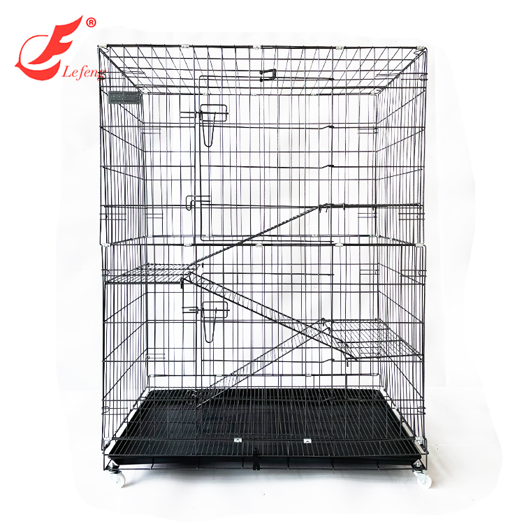 Wholesale animal cages Iron material Cat Ferret Movable Cage With Wheels Black gray