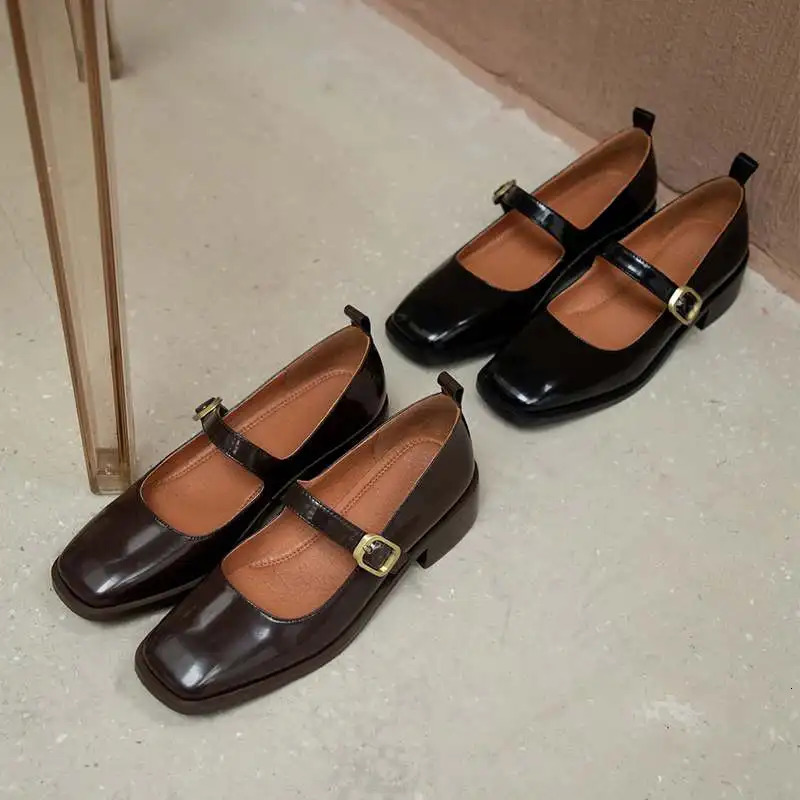 Krazing Pot 2024 Genuine Leather Square Toe Med Heel Spring Shoes Mature Sweet Dating Buckle Strap Mary Janes Women Pumps L3f4 241126