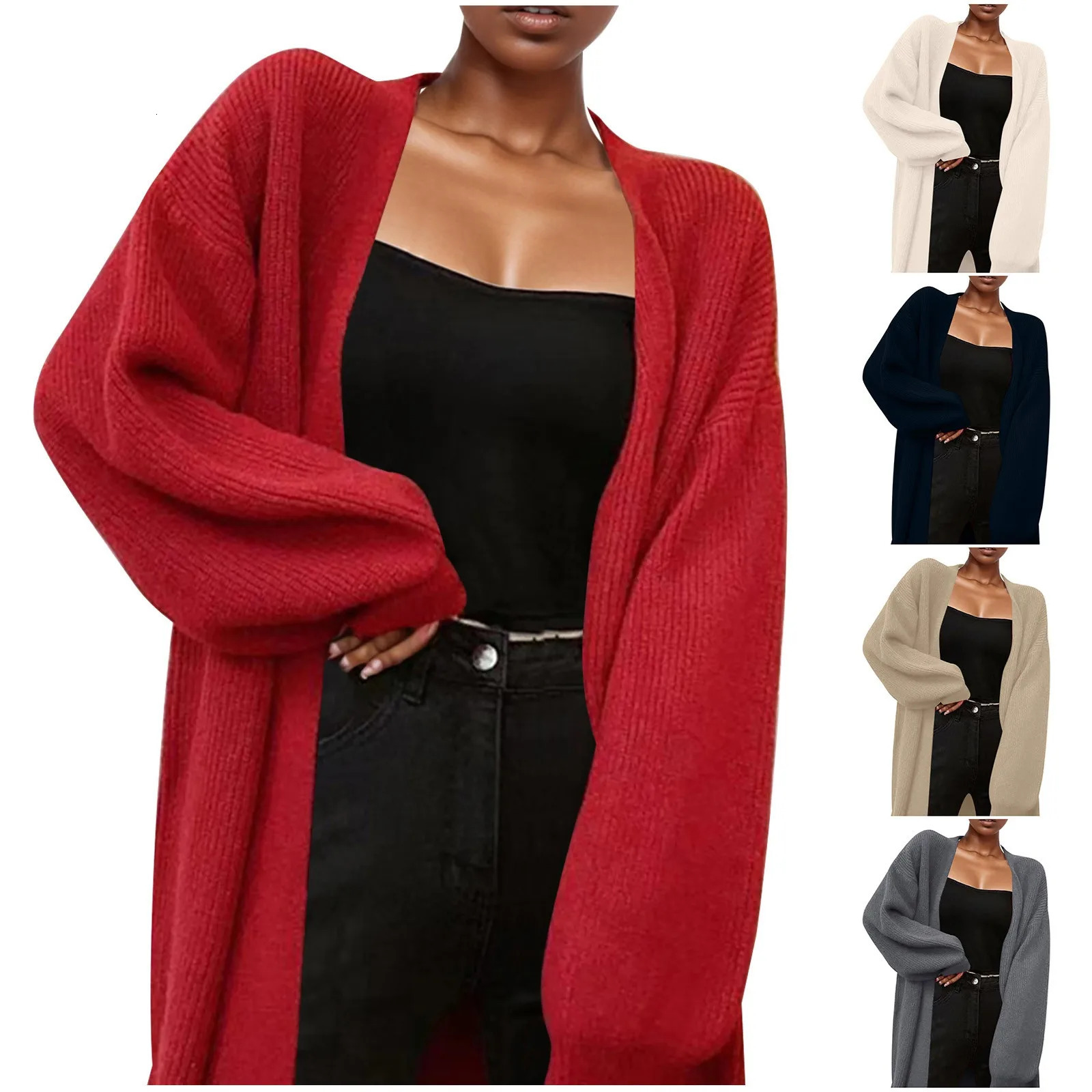 Autumn Winter Long Cardigan WomenS MediumLength Loose Lazy Outer Wear Sweater Knitted Soft Solid Color Cardigans 241112
