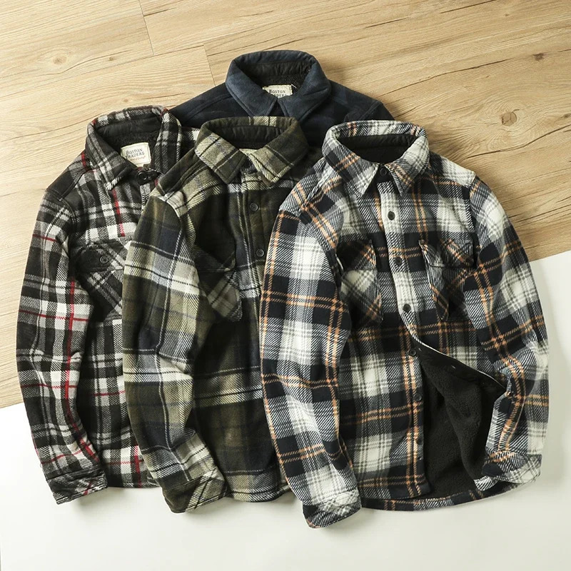 Mens winter warm long sleeved shirt jacket wool plain flannel shirt outdoor casual jacket hiking fishing shirt 241126