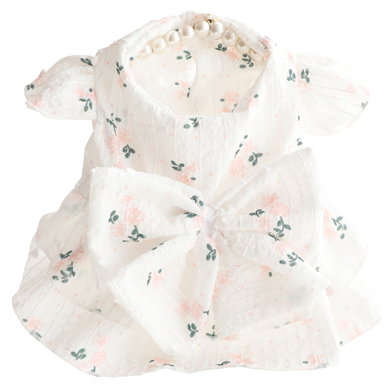 Summer luxury fashion cotton clothes pet flower princess dress clothing fancy summer dog clothes with bowknot for cats and dogs