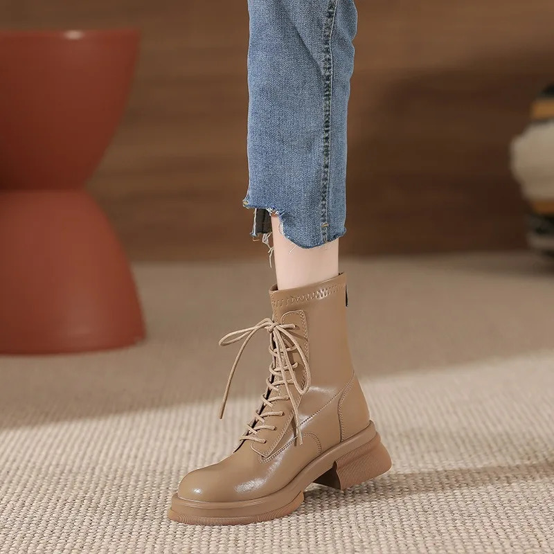 In the autumn and winter of 2025 the fashion trend of thick soles all match thick heel elastic thin Martin boots for women 241114