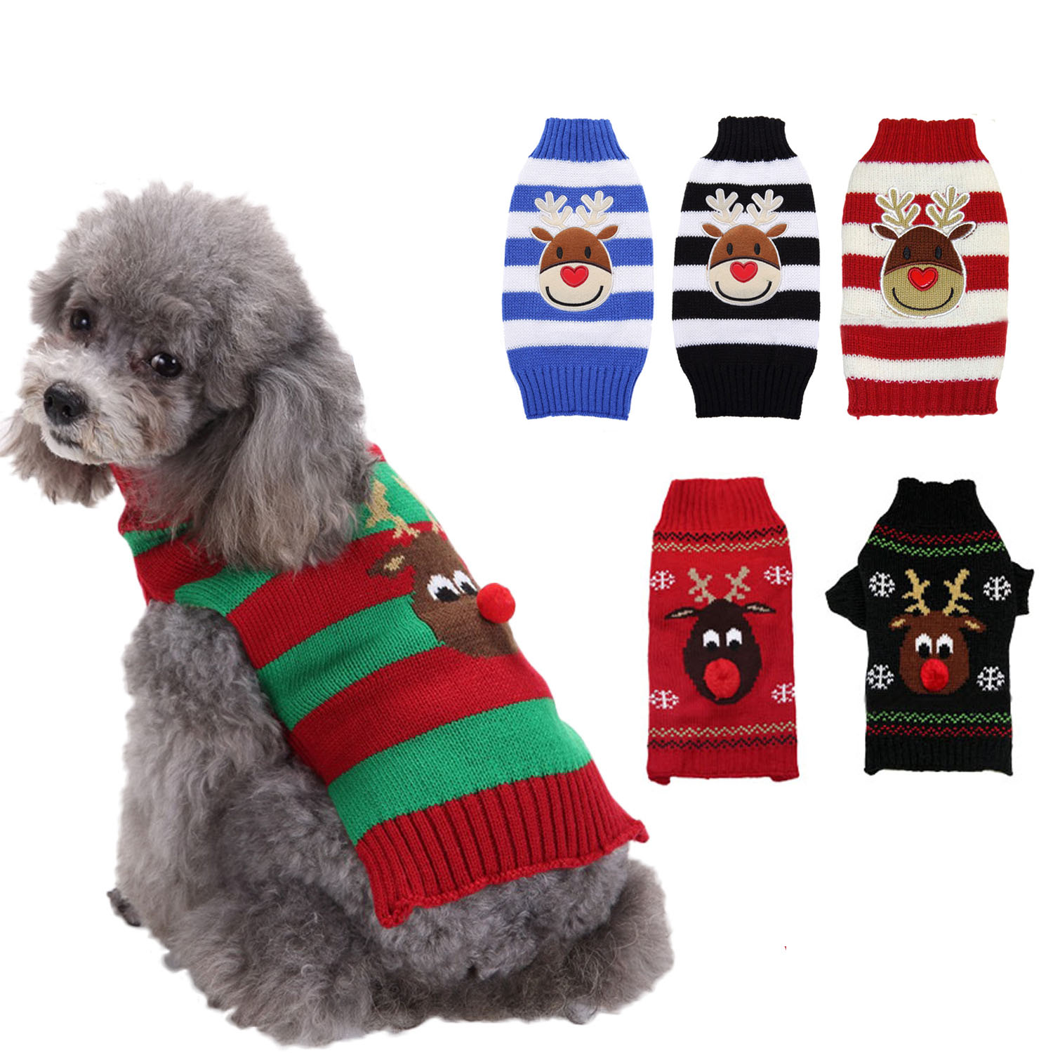 Christmas Dogs Reindeer Small Dog Sweaters Red Buffalo Check with Leash Hole Pet Puppy Sweater Free shipping