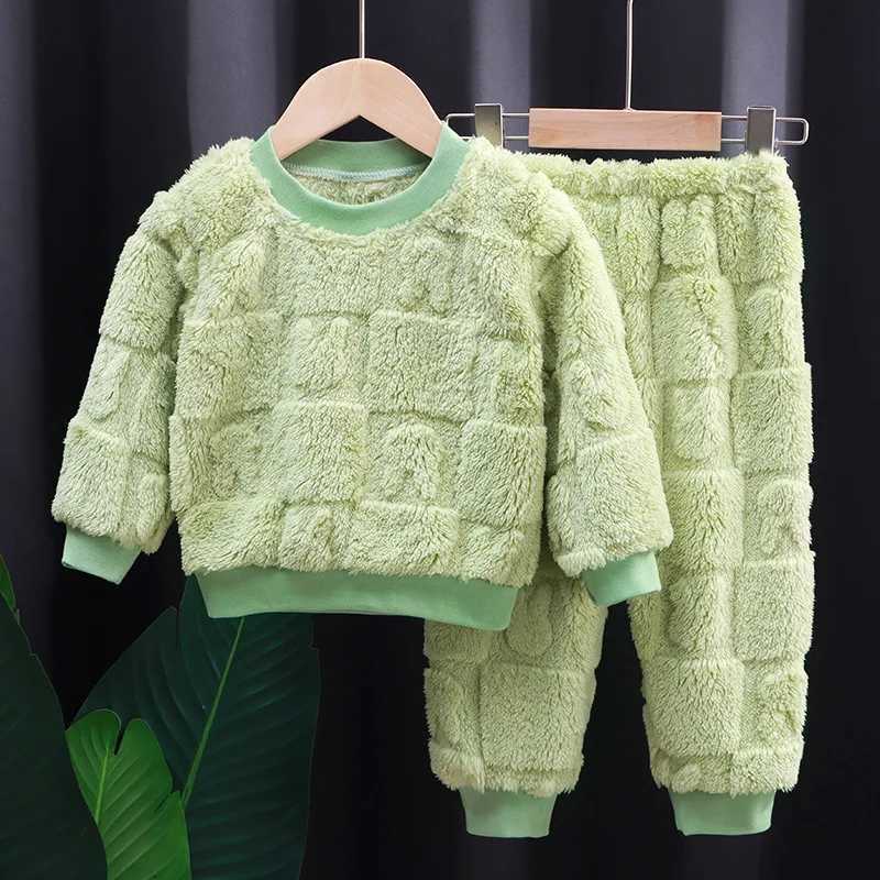 Clothing Sets Childrens autumn and winter flange pajamas suits Korean version boys plus velvet thick home service girl warm underwear suit H241126