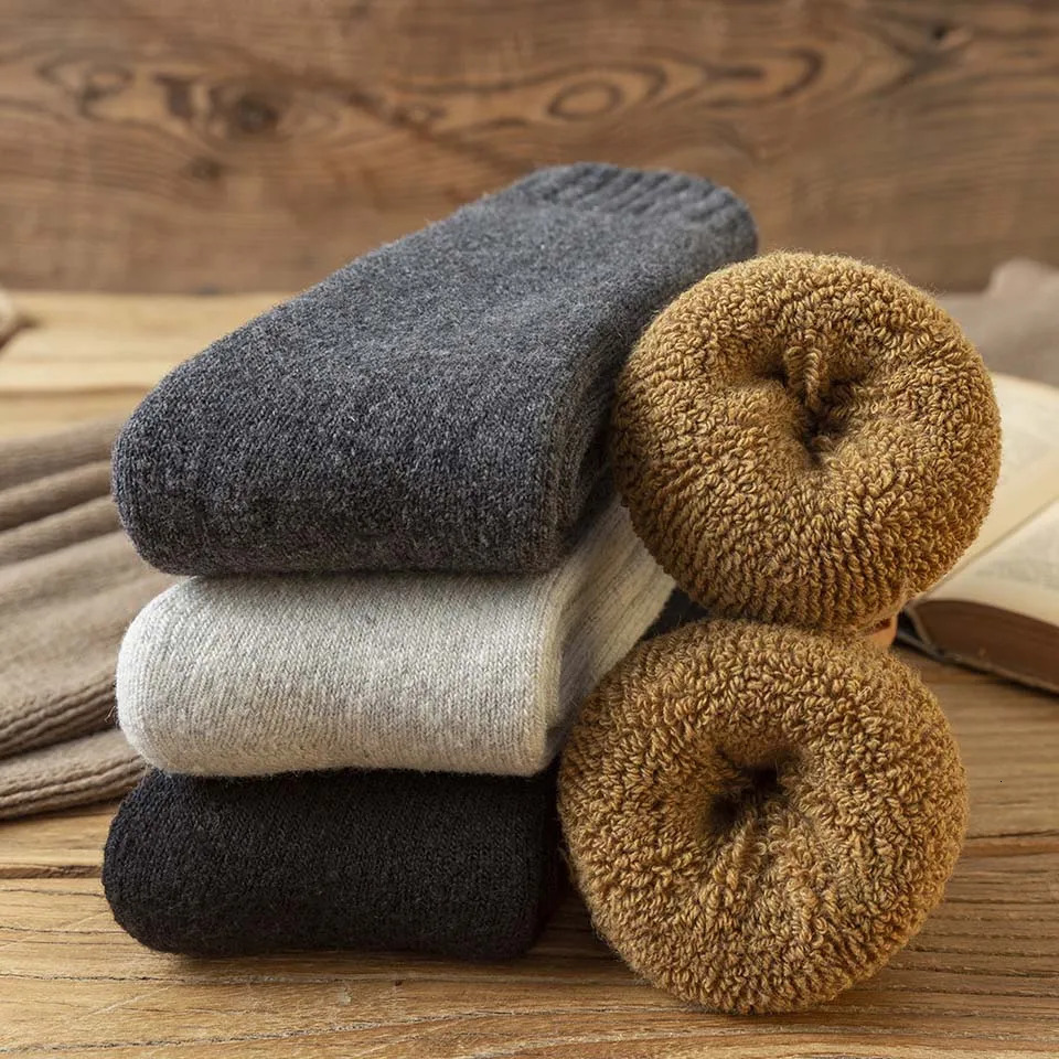 Winter Mens Merino Wool Long Socks Warm Large Size High Quality Harajuku Retro Snow Leisure Antifreeze Pure Cashmere 5 pairs 241126