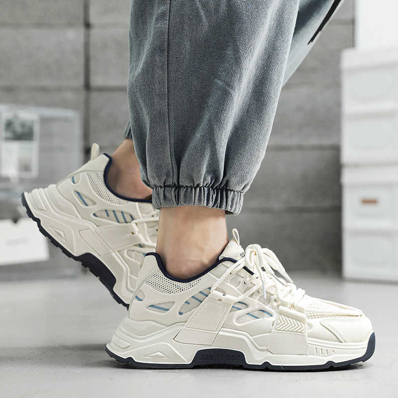 High Quality Spring mens shoes new drip plastic mesh breathable running sports dad shoes thick sole height increasing versatile casual shoes T241126