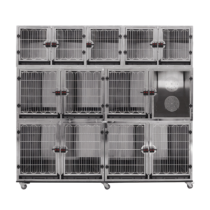 Vet Combined Oxygen Therapy Stainless Steel Modular Cage Bank With Casters