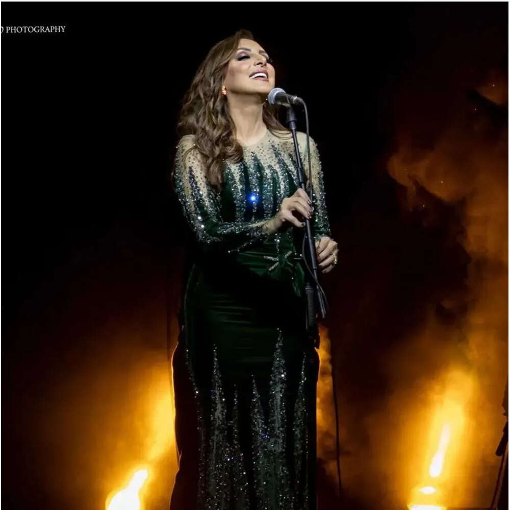 Ebi Arabic Angham Urious Aso Beaded Mermaid Evening Dresses Illusion Long Sleeves Crystals Veet Formal Party Second Reception Gowns 6660306