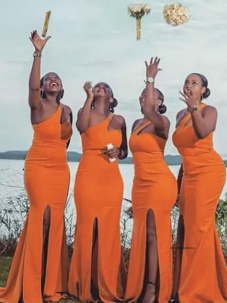 Mermaid Long Burnt Orange Bridesmaid Dresses with Split African Black Girls Robe Soiree De Mariage 2024