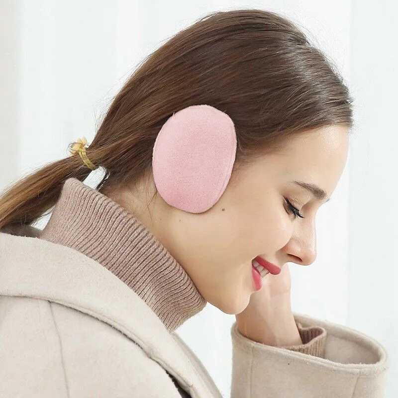 Neutral winter strapless earmuffs for windproof and warm womens classic solid fluffy wool outdoor protective earmuffs W241126