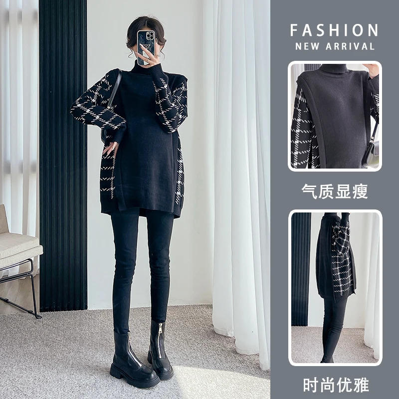 Splicing maternity sweaters oversized loose ties waist shirts winter maternity clothing 241126