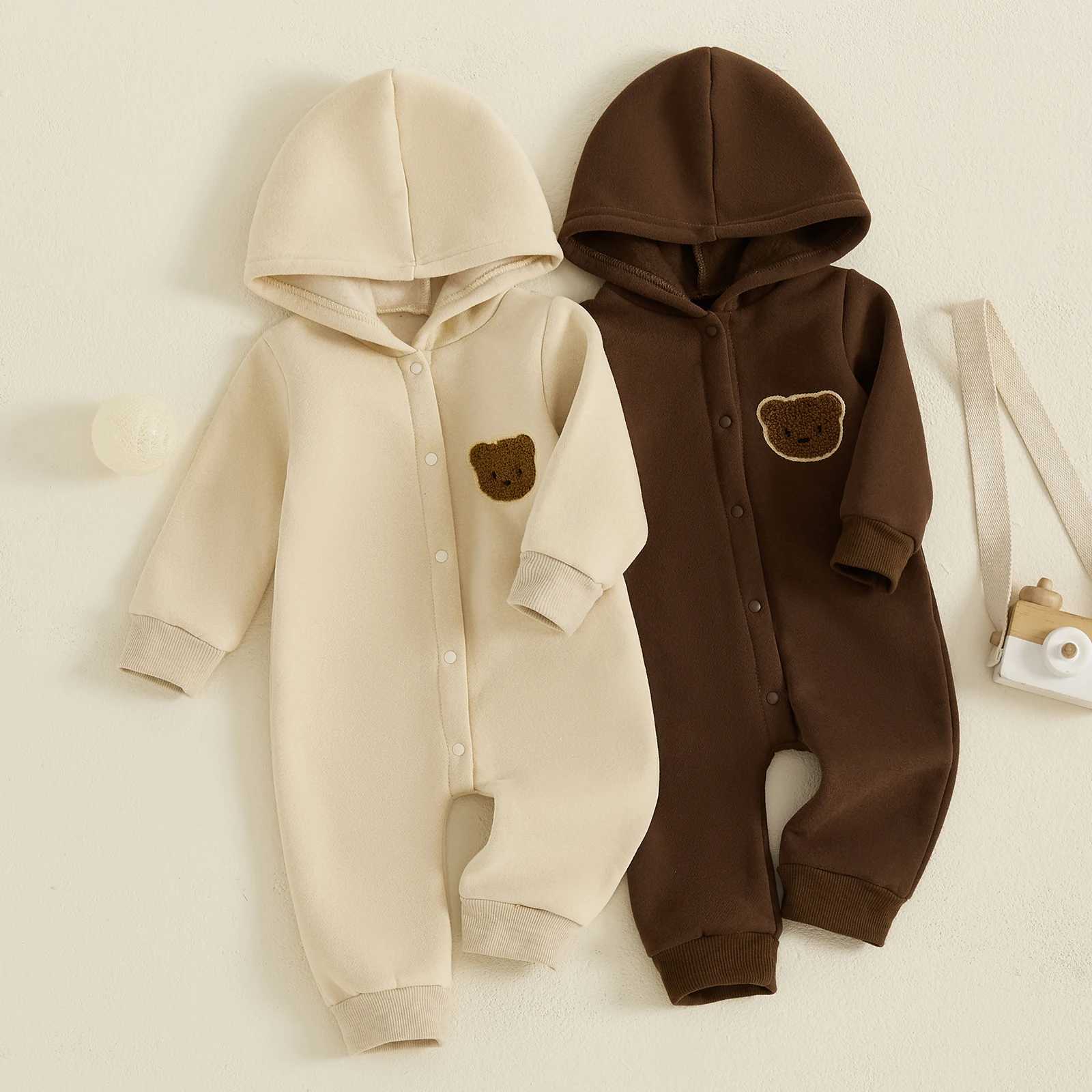 Clothing Sets Newborn Baby Boy Girl Hooded Jumpsuit Fall Winter Clothes Cute Bear Embroidered Long Sleeve Button down Rompers H241126