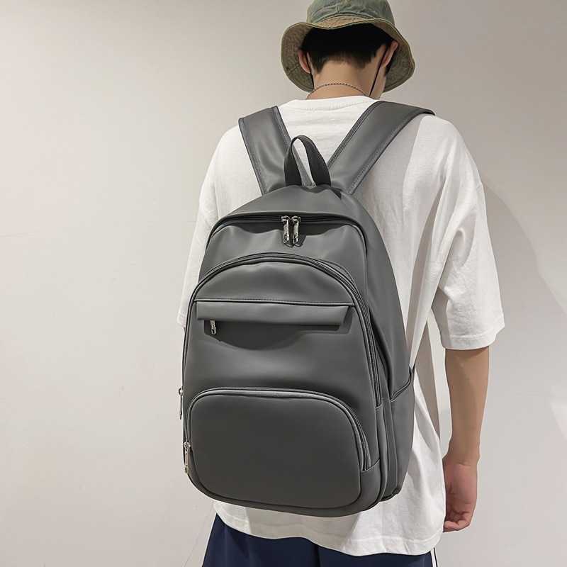 PU Double Back Women's Korean Edition Ins Soft Leather Backpack Trendy Fresh and Versatile Male College Student Backpack