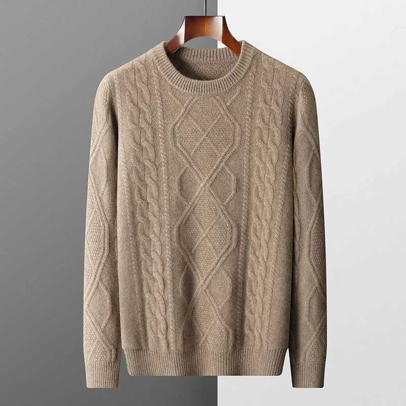 Winter New Mens 100% Wool Cashmere Sweater Thick Zipper O-Collar Jacquard Solid Bottom Sweater Warm Plus Knitted Jacket Top X241126